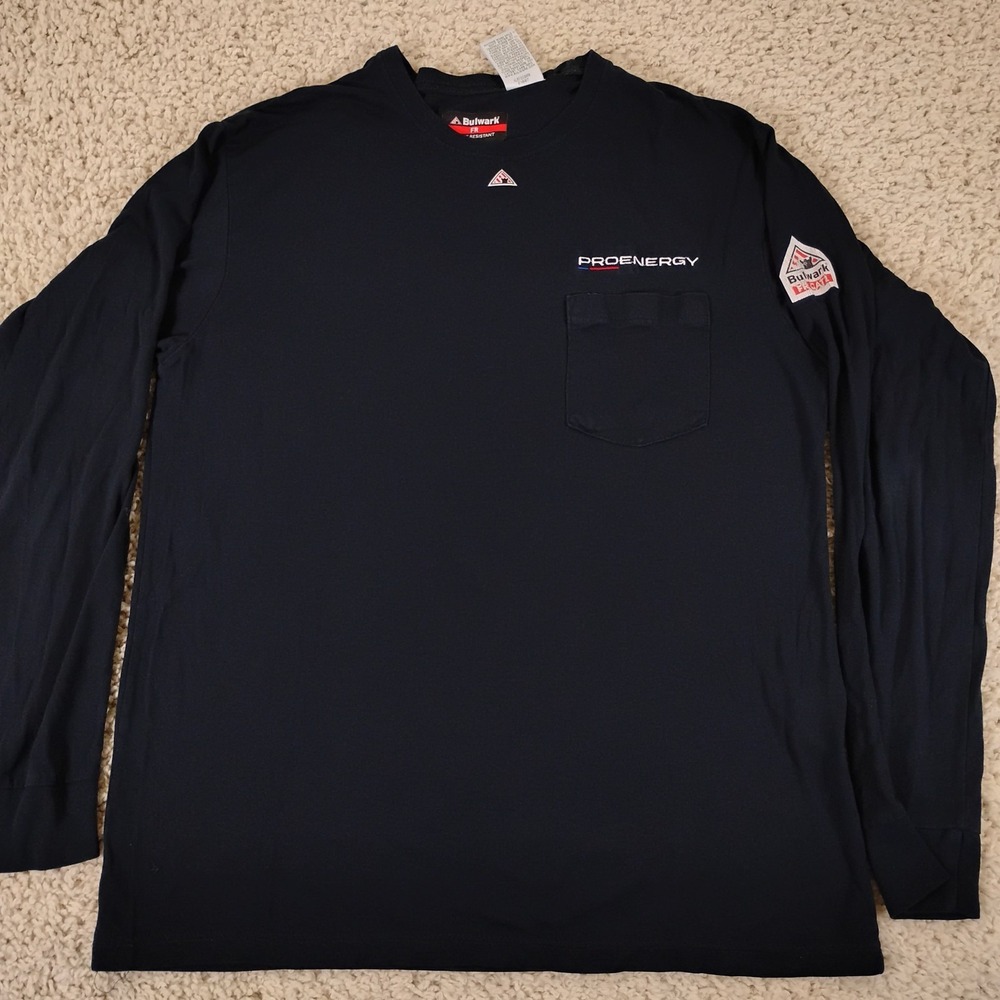 Bulwark FR Shirt Mens Large Blue Long Sleeve Workwear Flame Fire Resistant Chore
